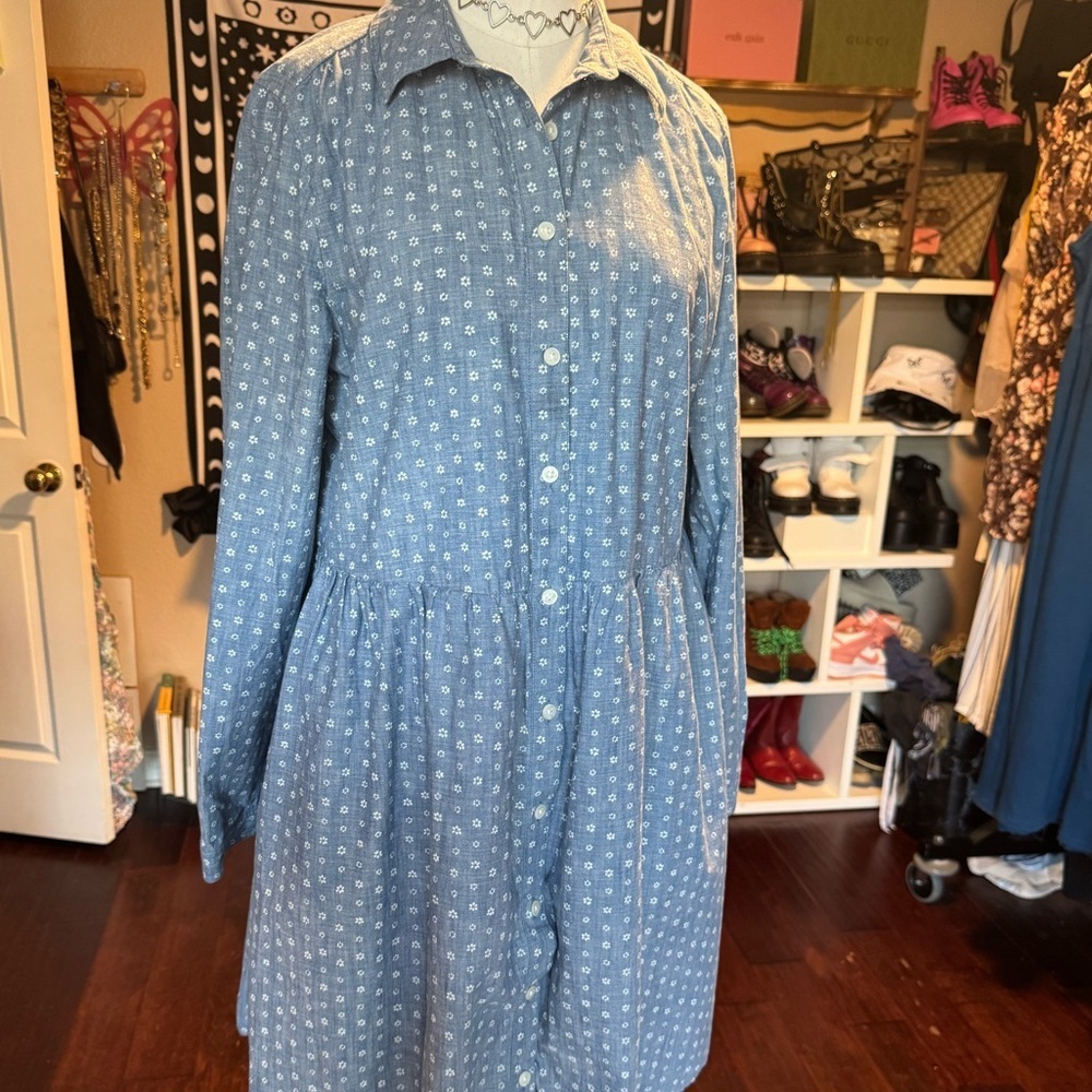 J. Crew Light Blue Polka Dot Button-Front Mini Dress - Picture 3 of 14
